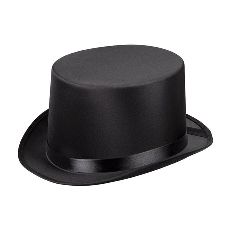 Chapeau Haut de Forme Satin Gala Noir – Élégance et Soirée Chic