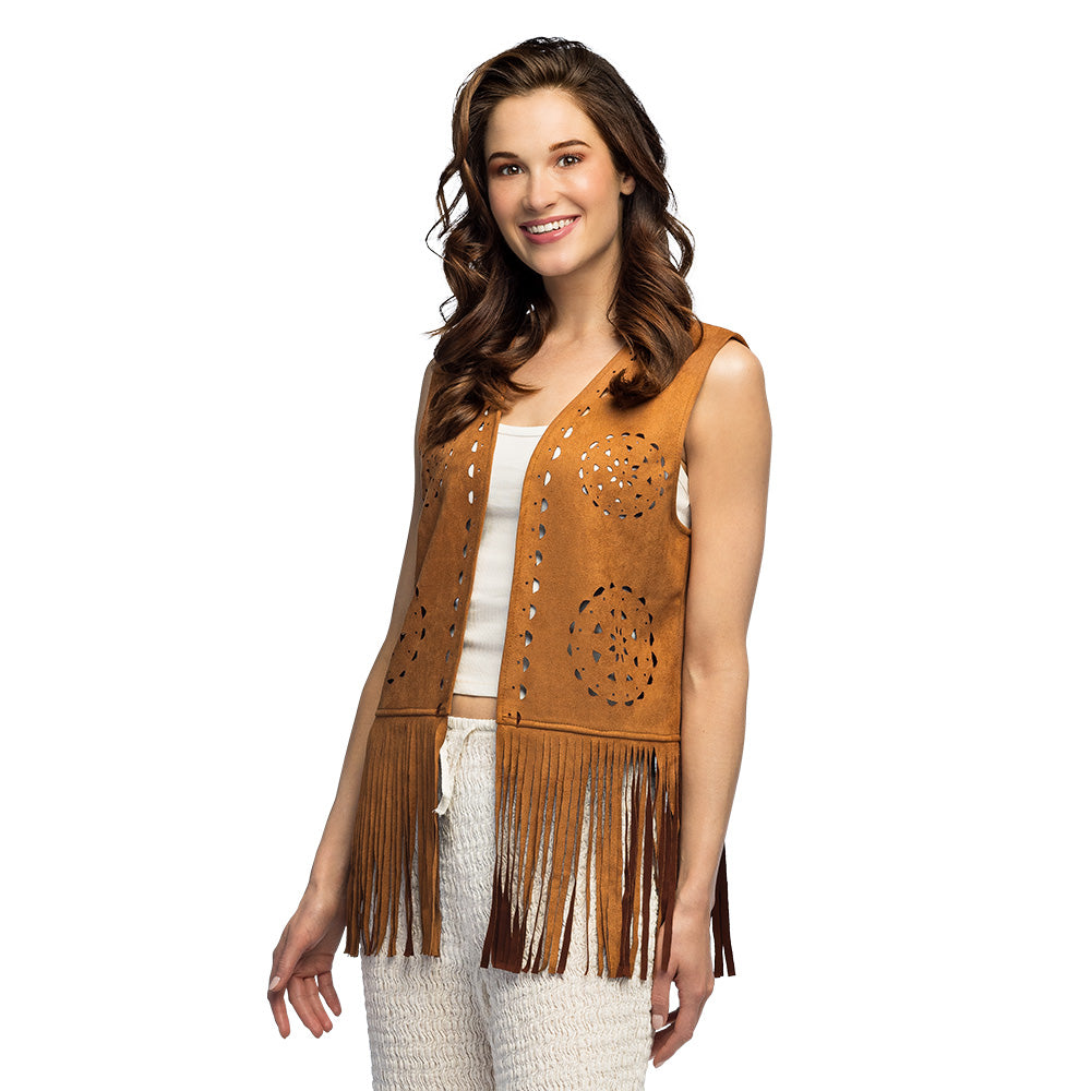 Gilet Willow Brun Femme Tailles M/L – Déguisement Années 70 et Soirée Rétro