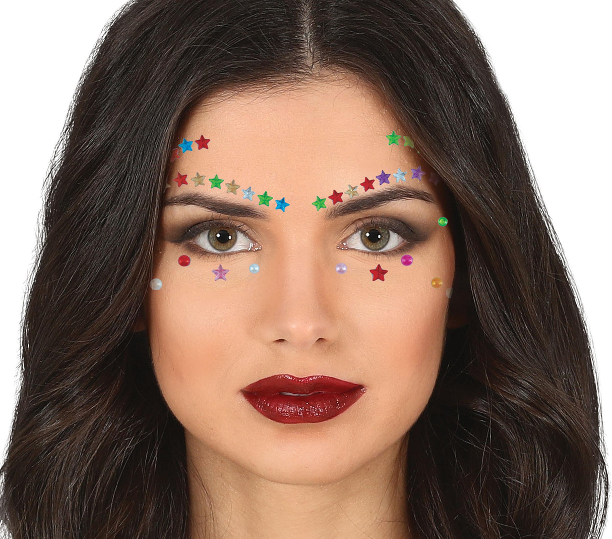 Multicolor resin face jewels for eyelashes and eyebrows in star shapes, makeup accessory for women.