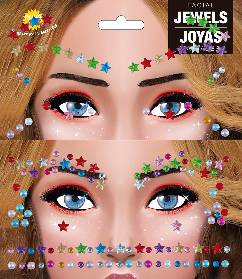 Bijoux visage étoiles multicolores en résine