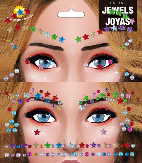 Bijoux visage étoiles multicolores en résine