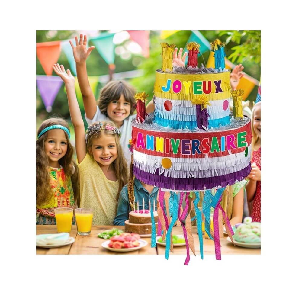 Piñata Silhouette « Gâteau d’Anniversaire » (29 x 29 x 31 cm) – La part belle de la fête !