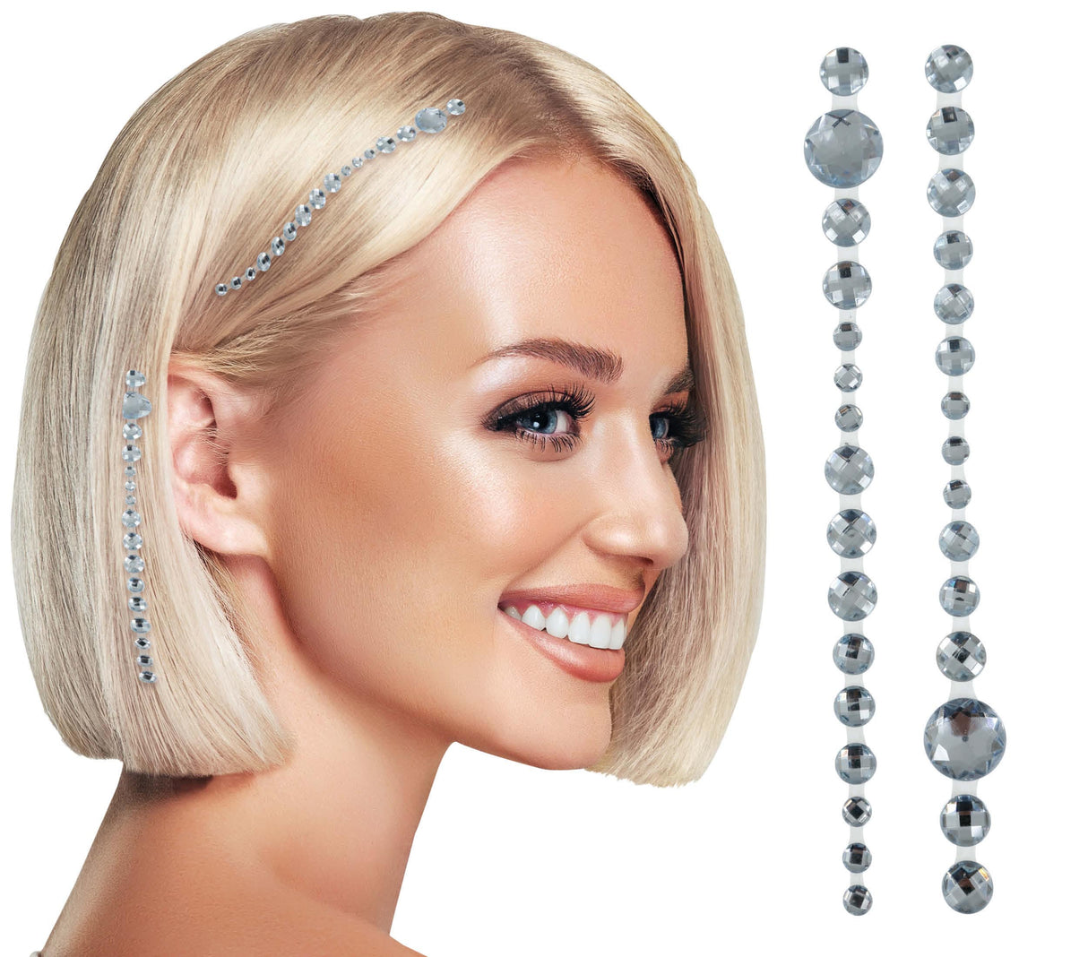 Shiny silver resin hair jewelry for women, 12x26 cm, elegant accessory for face makeup and desert princess theme.