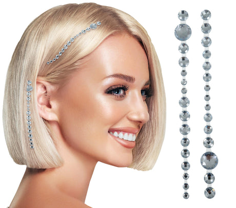 Shiny silver resin hair jewelry for women, 12x26 cm, elegant accessory for face makeup and desert princess theme.