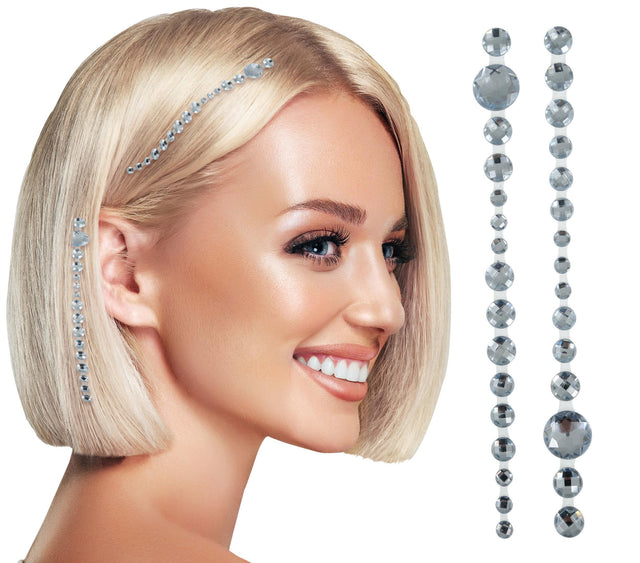 Shiny silver resin hair jewelry for women, 12x26 cm, elegant accessory for face makeup and desert princess theme.