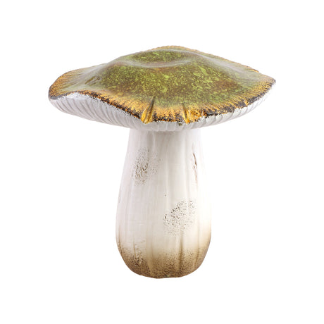 Grand champignon décoratif en terre cuite à chapeau vert et pied blanc, décoration d'automne pour table ou vitrine