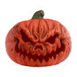 Citrouille Halloween rouge-orange au visage effrayant et dents acérées, décoration d'Halloween pour entrée ou salon