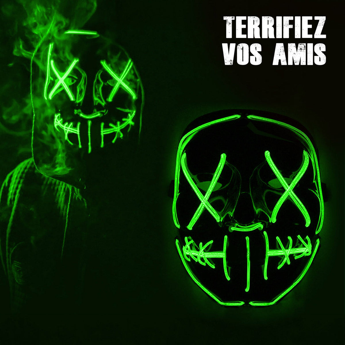 Masque LED Nightmare (Cauchemar) Vert ou Rose Original Cup – Halloween