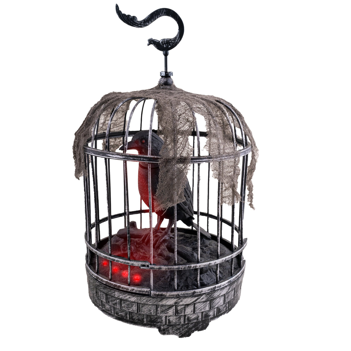 Automate Halloween Corbeau Croassant en Cage 32 cm – Comptoir, Salon et Soirée