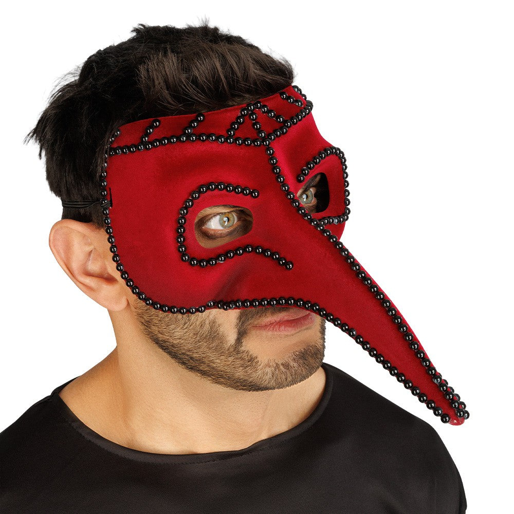 Masque Médecin de la Peste Bordeaux et Perles Noires – Halloween