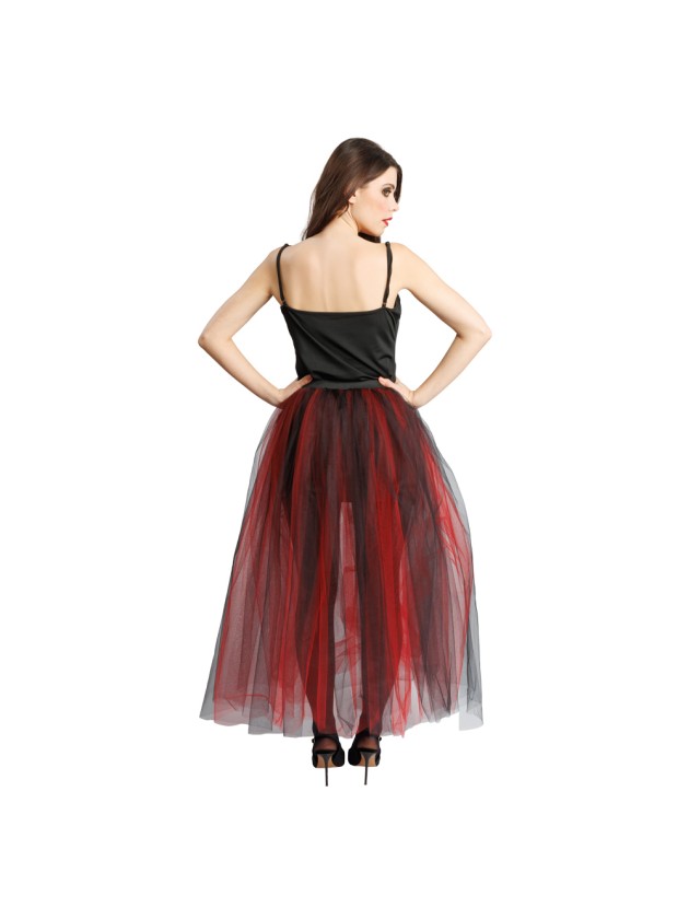 Jupe Longue en Tulle Noir et Rouge – Déguisement Sorcière Halloween
