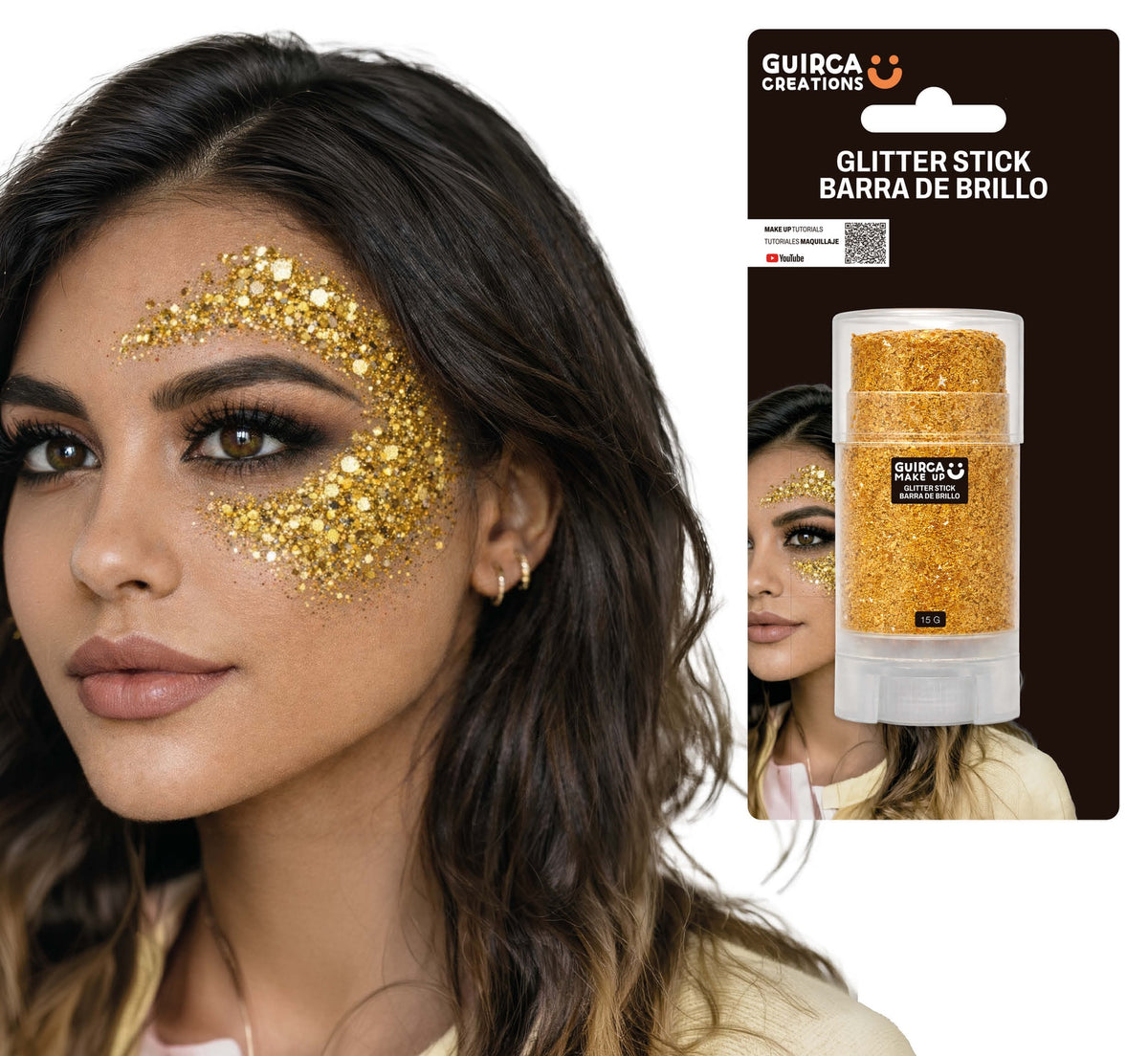 Stick Maquillage Glitter 15 g Or, Argent, Noir, Rouge – Fête et Halloween