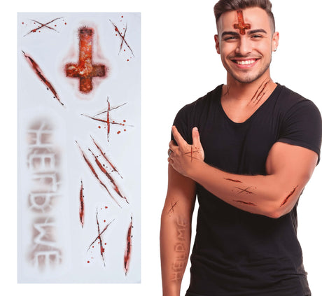 Tatouages Adhésifs Blessures Possédée 14 x 30 cm – Maquillage Halloween