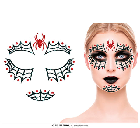 Glitter Face Araignée Noire et Rouge – Bijou de Visage Halloween