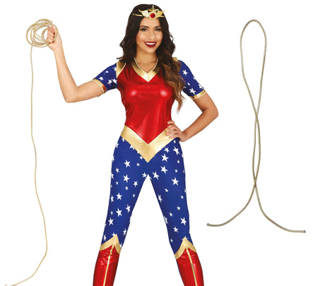 Gold polyester lasso accessory measuring 200 cm, ideal for superhero and animation costumes.