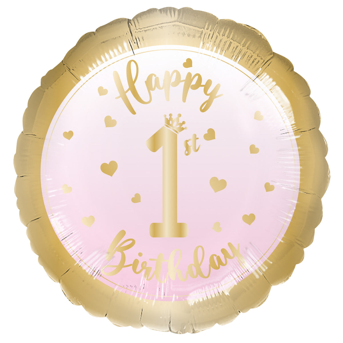 Ballon Hélium 1er Anniversaire Fille Rond Rose et Or – Fête Bébé