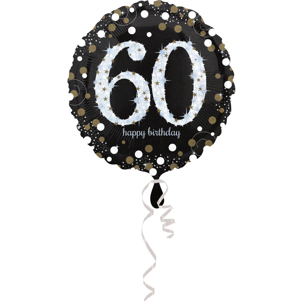 Ballon Hélium 60 Ans Rond Noir et Argent – Anniversaire Adulte