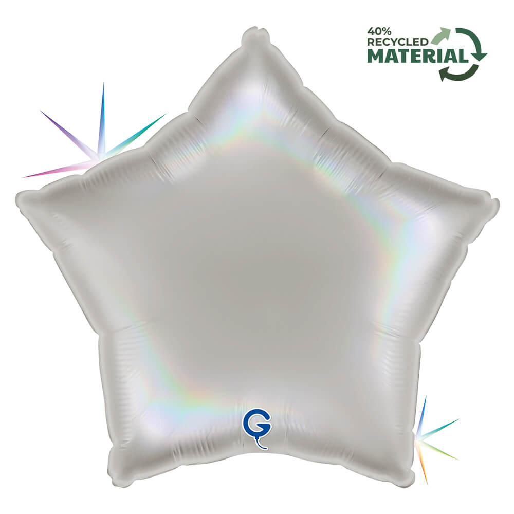 Ballon Étoile Holographique Arc-en-ciel Platine 18" – Gonflage Hélium en boutique
