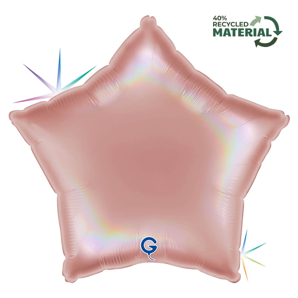 Ballon Étoile Holographique Arc-en-ciel Platine 18" – Gonflage Hélium en boutique