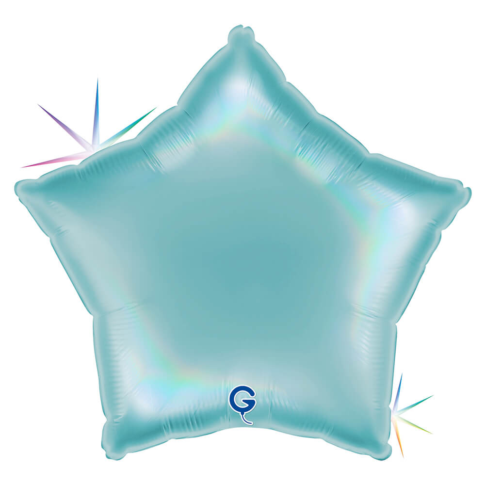 Ballon Étoile Holographique Arc-en-ciel Platine 18" – Gonflage Hélium en boutique
