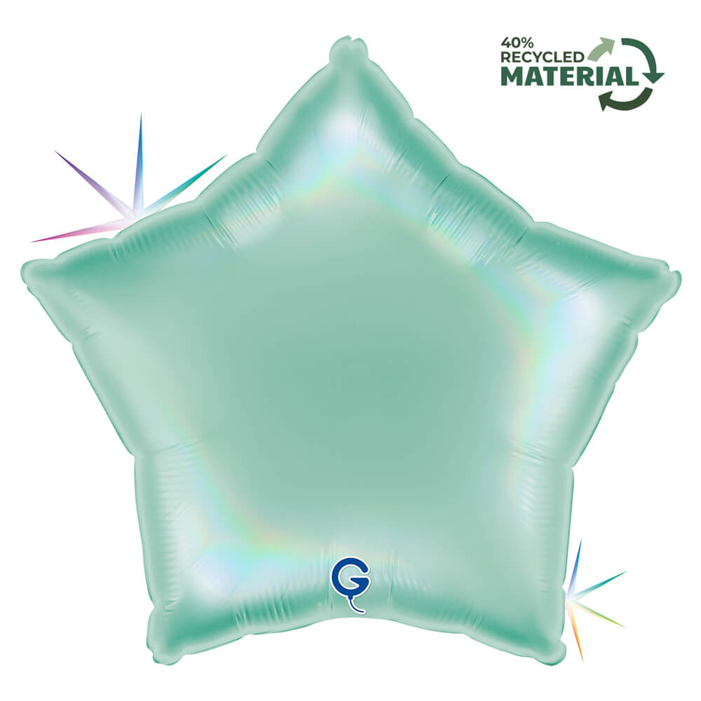 Ballon Étoile Holographique Arc-en-ciel Platine 18" – Gonflage Hélium en boutique