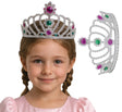 Silver PVC tiara for adult women, medieval princess crown accessory, 12.5 x 8.5 x 12 cm.