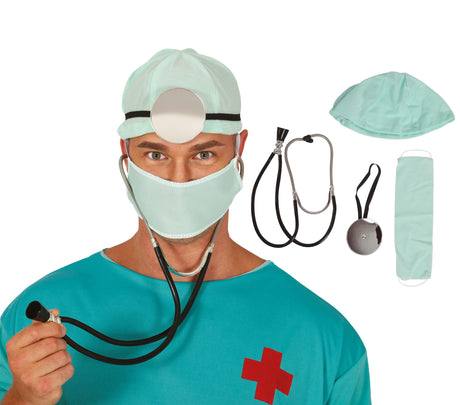 Doctor play set for adults unisex with blue polyester and PVC accessories, ideal for medical and nurse role play.