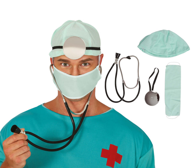 Doctor play set for adults unisex with blue polyester and PVC accessories, ideal for medical and nurse role play.