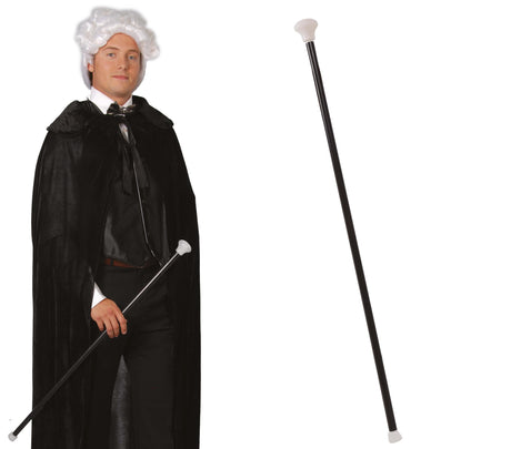 Black PVC dandy cane 80 cm for costumes, ideal accessory for bandit and musketeer outfits from the 19th century.