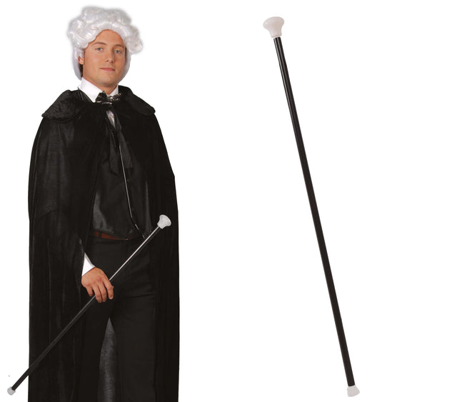 Black PVC dandy cane 80 cm for costumes, ideal accessory for bandit and musketeer outfits from the 19th century.