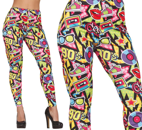 Multicolor polyester women's 90s style pants, adult size M, retro fashion accessory.