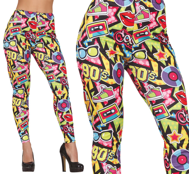 Multicolor polyester women's 90s style pants, adult size M, retro fashion accessory.