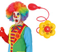 Red and yellow PVC clown water flower accessory, 12 cm, novelty gag toy for clown costumes and party entertainment.