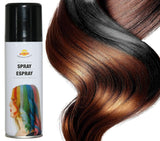 Black hair spray 125ml for Halloween costumes and party makeup, suitable for standard users, packaged in a metal and PVC container.