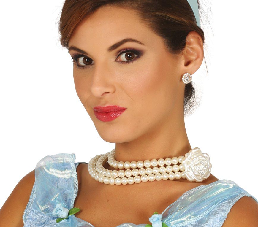 Collier perles et fleur blanche - PVC - 25 cm