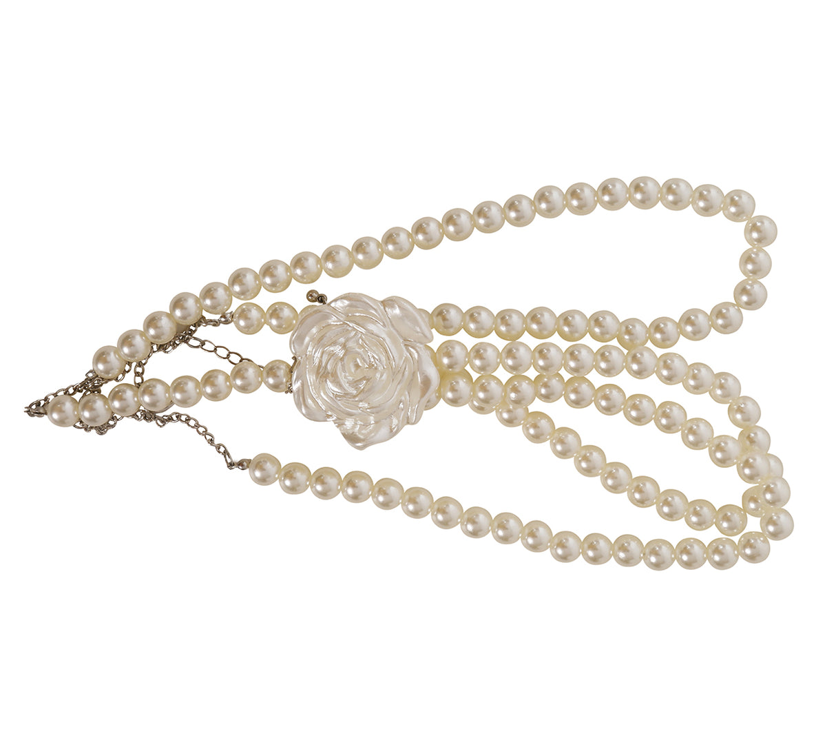 Collier perles et fleur blanche - PVC - 25 cm