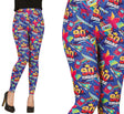 Multicolor 90s style leggings for women, adult size medium, made of polyester and spandex, retro fashion accessory.