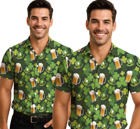 Men's St. Patrick's Day green polyester shirt, adult size large 52-54, festive holiday apparel.