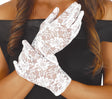 White lace gloves for women, 22cm long, silver color, polyester material, elegant accessory for princess, marquis, or 1920s themed costumes.