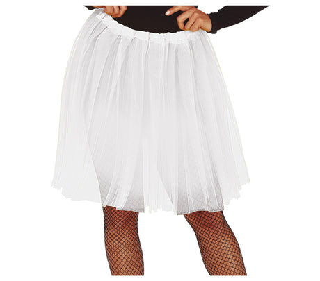 White polyester adult women's tutu, 60 cm length, dance accessory, ideal for costumes and performances.