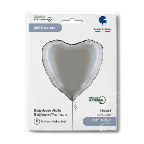 Ballon cœur - Effet holographique arc-en-ciel - 36 cm - Gonflage Hélium en boutique