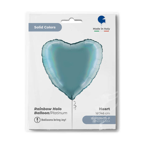 Ballon cœur - Effet holographique arc-en-ciel - 36 cm - Gonflage Hélium en boutique