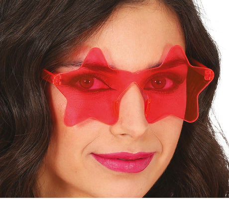Pink star-shaped sunglasses for adults, unisex PVC hippie costume accessory.