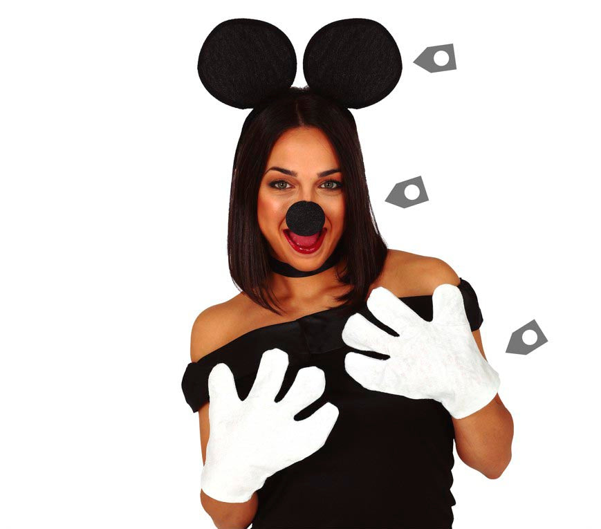 Black and white polyester mouse-themed accessory set for unisex adults.