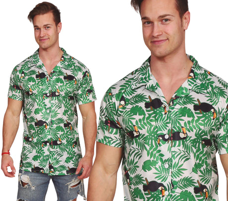Men's large Hawaiian palm tree shirt in green polyester, summer tropical accessory, 80 x 60 cm.