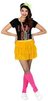 Jupe 80's jaune fluo en polyester - femme adulte
