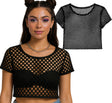 Black mesh polyester women's t-shirt inspired by 80s fashion, adult size 50 x 51, ideal for accessories and textiles collections.