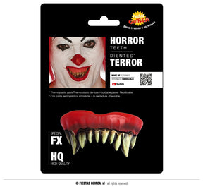 Vampire monster resin fake teeth accessory in white and red for adult unisex Halloween makeup.
