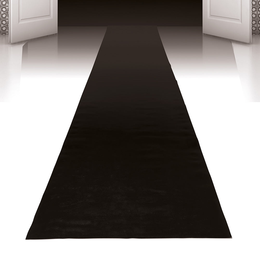 Black polypropylene rug 450 x 60 cm, durable and modern area carpet, packaged in a box.