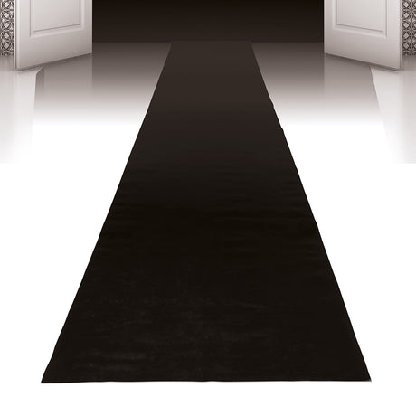 Black polypropylene rug 450 x 60 cm, durable and modern area carpet, packaged in a box.